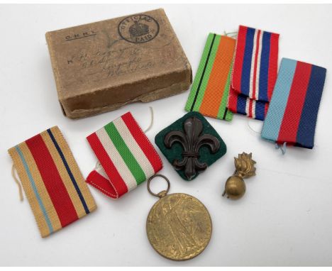 A 1st World War Victory medal awarded and named to "40281 PTE. F. Brooks Manch R", who served with the Manchester Regiment. T