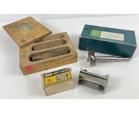 3 vintage boxed tools. A General tools No.824 Butt gage, in very good condition, complete with original box; a Wm Ridgway &am