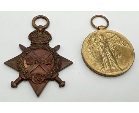 2 First World War medals, a Victory medal and a 1914-15 India Star Of War medal. Both named to "21489 Pte. J.B. Brooks G. Gds