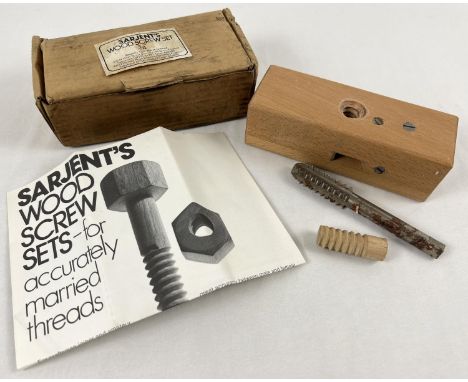A vintage Sarjent's Tools wood screw box and tap set 3/4". Looks to be unused. Complete with original box, instruction bookle