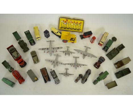 Dinky models - all unboxed and played-with - Royal Mail van, Ambulance, Streamline Bus, open-back truck, Alvis, 'Liverpool' f
