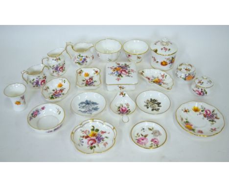 A collection of Royal Crown Derby 'Derby Posies' wares including a jam pot and cover, three small jugs, sugar bowls, trinket 