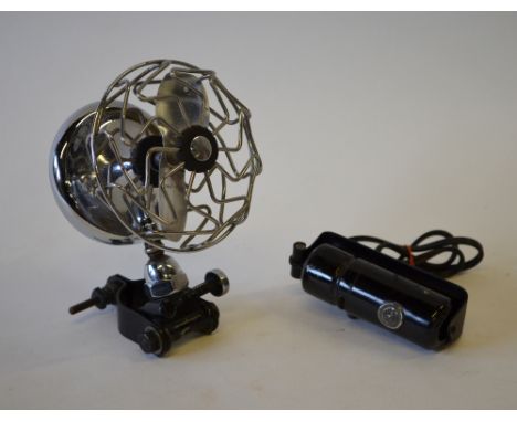 A Trico Folberth Ltd chrome car fan 1930s, vacuum operated to/w Lucas King of the Road dash car reading light, 1920s