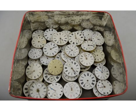 Fifty various pocket watch movements with enamel dials, all a/f (box)