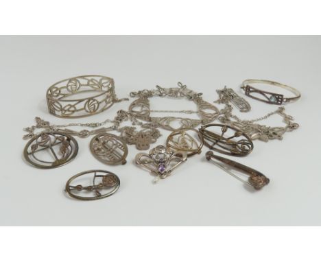 A Carrick Jewellery silver bangle, in a Rennie Mackintosh style; together with various marked and unmarked silver, and white 