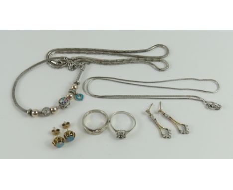 A pair of opal triplet stud earrings, test as 9ct gold, 2g gross; a pair of drop earrings, in a chandelier shape, set with wh
