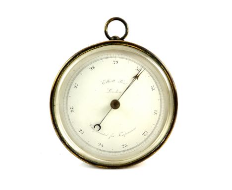 Elliot Bros, London brass wall barometer with silvered dial 12cm.    
