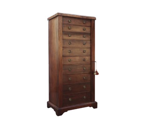 19th century mahogany Wellington chest of ten drawers  to bracket base,  134cm x 60cm .    