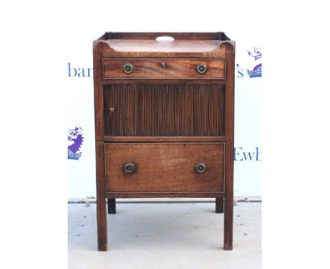19th century mahogany tray top tambour fronted commode 77cm x 50cm .    