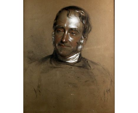 George Richmond , Shoulder length portrait of a gentleman, chalk and charcoal, 55cm x 45cm,.    
