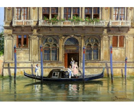 Antonietta Brandeis (Czech / Italian, 1849-1920/26). 'Vendramin Palace, Venice', oil on board, signed, 16cm x 22cm. Framed an