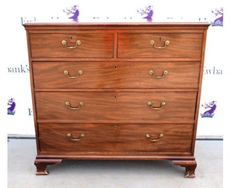 19th century mahogany chest of two short over three long graduated drawers on ogee bracket feet, 108cm x 102cm x 54cm,.    