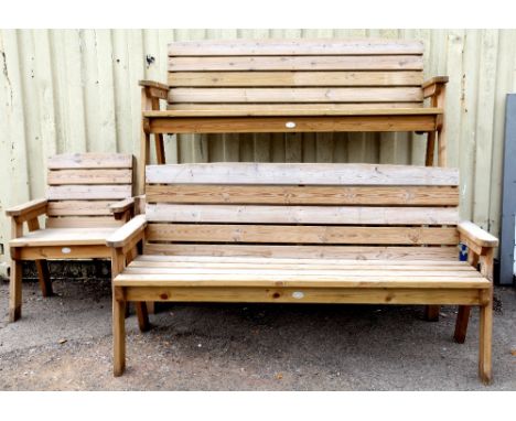 Pair of Hutton slated garden benches, 190cm wide  matching table and an armchair, .    