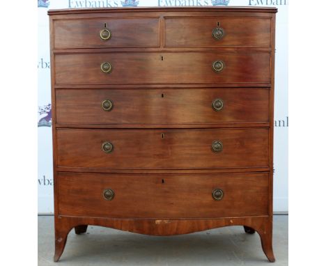 AMENDED DESCRIPTION 19th century Mahogany bow fronted chest of two short and four long drawers on bracket base 120cm x 107cm&