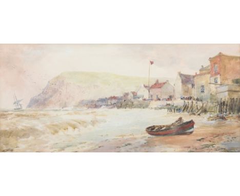 Thomas Bush Hardy (1842-1897), Staithes Yorkshire watercolour, signed, dated 94 and titled, 21cm x 45cm.    No major faults f