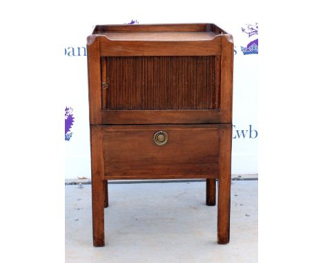 19th century mahogany tray top tambour fronted commode 77cm x 50cm .    