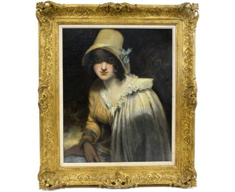 19th century portrait of a young women in a cream dress, unsigned, oil on canvas, 59cm x 47cm .    signs of extensive restora