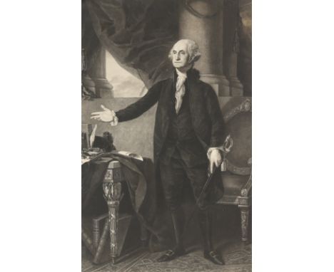 After Gilbert Stuart (1755-1828). Mezzotint Portrait of George Washington, 1st US President. ‘The Lansdowne Portrait’. Attrib