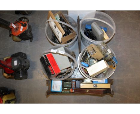 4 tubs of miscellaneous tools and fittings and motoring items