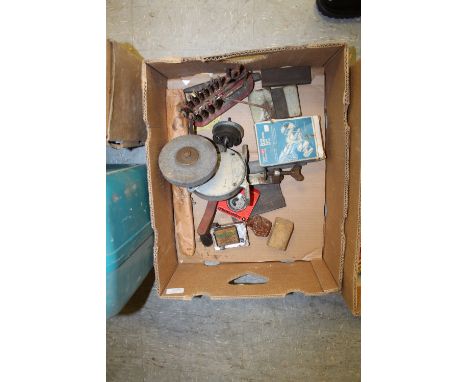 Quantity of tools to include a Vintage Hand Cranked, Benchtop Clamped 'Mole' Grinding Sharpening Wheel, Engineers Vintage Met