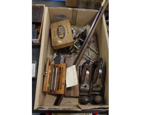 Box of tools, planes, Stanley etc