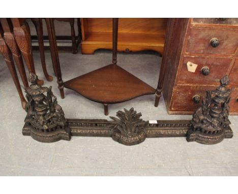 Ornate Chinese Pattern Cast Iron Fender (extends 40" - 54")