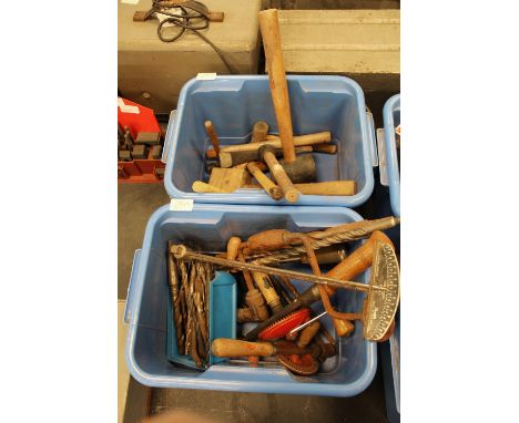 2 boxes of various tools, bits, mallets
