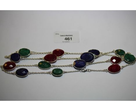 925 Ruby, Emerald and Sapphire Chain Link Necklace