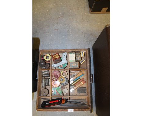 Quantity of Vintage Tools including Blades, Accessories, Spools of Wire, Solder, Lead Bar Flux, Electrical Tester, Pistol Spa