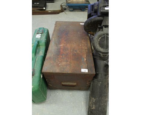 Wooden tool box of misc tools including gas welding items
