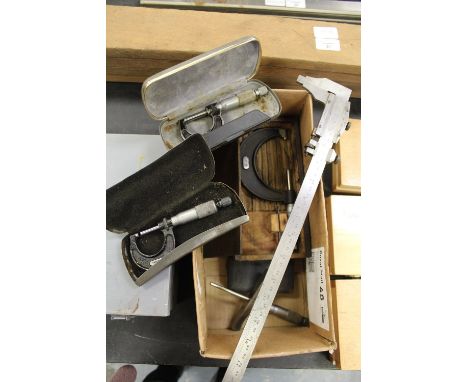 Box of engineering tools, micrometers, 6 inch vernier