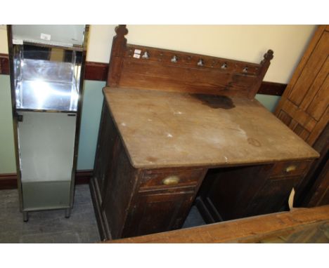 Twin Pedestal Gothic Desk in Pitch Pine