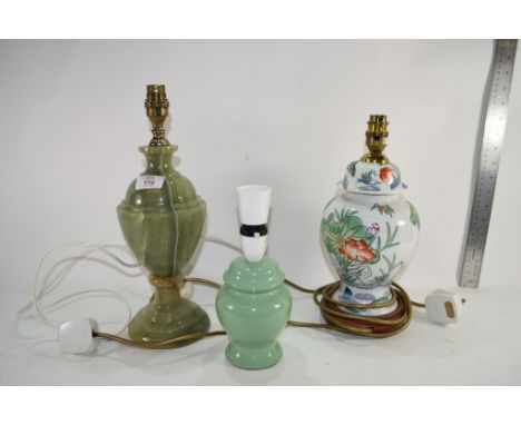 GROUP OF CERAMIC AND ONYX TABLE LAMPS 