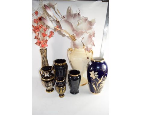 GROUP OF CERAMIC WARES INCLUDING A POLISH POTTERY VASE, OTHER VASES ETC