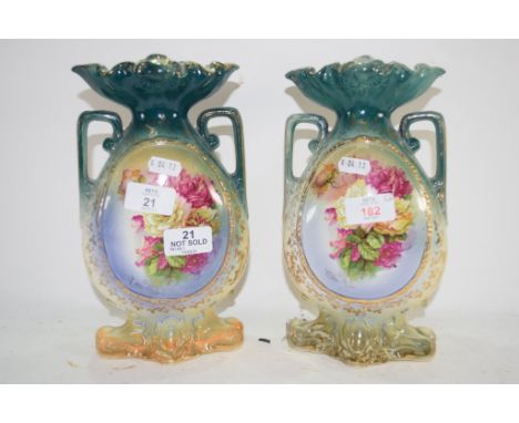 PAIR OF CERAMIC VASES WITH FLORAL DECORATION 