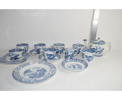 WOODEN SONS YUAN PART TEA SET COMPRISING OF SMALL SHAPED TEAPOT, MILK JUG, QTY TEACUPS AND SAUCERS AND SIDE PLATES