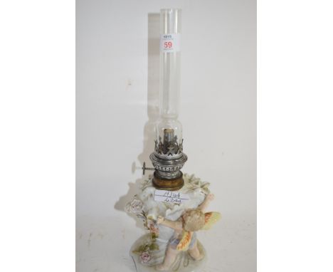 SMALL CERAMIC TABLE LAMP WITH GLASS CHIMNEY