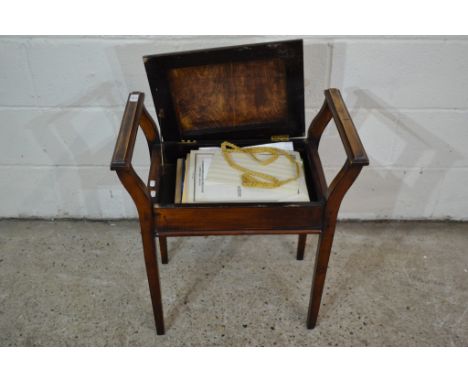EDWARDIAN PIANO STOOL WITH UPHOLSTERED SEAT TOGETHER WITH A QTY OF VARIOUS VINTAGE SHEET MUSIC