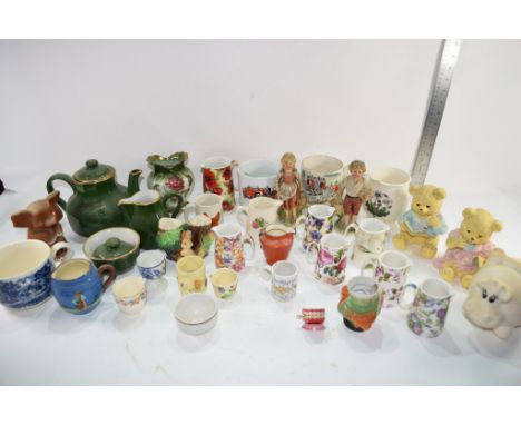 BOX QTY OF CERAMIC ITEMS TO INCLUDE EGG CUPS, TEAPOTS ETC 