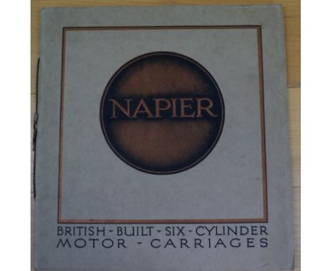 NAPIER: 'Napier 6 Cylinder Motor Carriages..'; D. Napier & Son, London, circa 1922. Manufacturer's promotional catalogue, squ