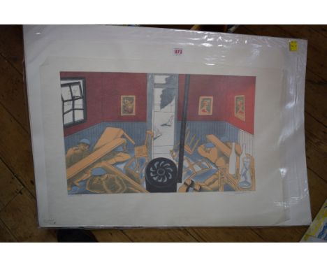 Edward Bawden, 'Dunkirk', signed, titled and numbered 24/75 in pencil, colour lithograph, I.36.5 x 58.5cm, unframed.
