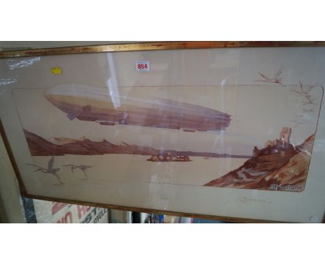 After E Montaut, 'Zeppelin', colour lithograph, 44 x 89cm; together with After M Campion, 'Biplane', colour lithograph, 44 x 