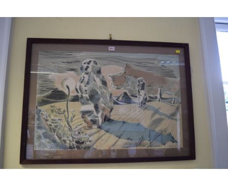Paul Nash, 'Landscape of the Megaliths', signed in pencil, colour lithograph, 51 x 76cm
