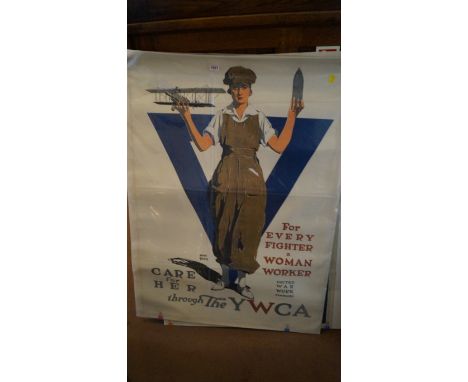 After Adolf Treidler, 'For Every Fighter A Woman Worker, Care For Her Through the YWCA', colour lithograph, 102 x 72.5cm, lin