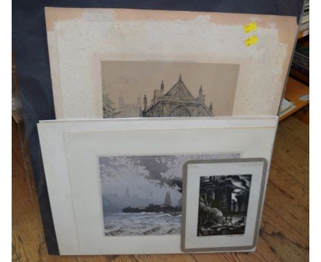 Douglas Ion Smart, river scene, signed, drypoint, I,23.5 x 35cm; together with Charles W Cain, 'Mahaila Approaching Basrah', 