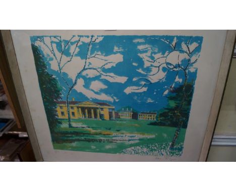 Julian Trevelyan, Country House in Parkland, signed in pencil and numbered 1/70, colour lithograph, 51 x 56.5cm. Condition Re