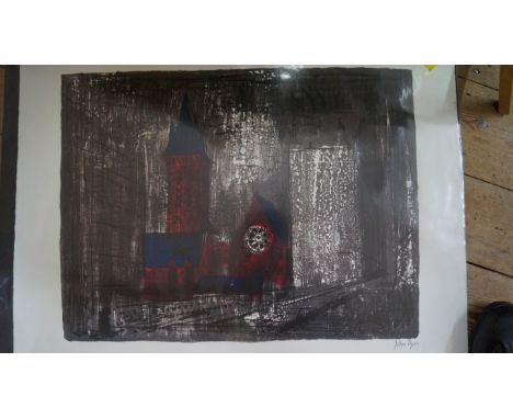 John Piper, 'St James The Less, Westminster', signed in pencil and numbered 35/70, colour lithograph, 59 x 81.5cm, unframed. 