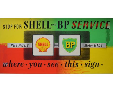 Barnett Freedman, 'Stop for Shell and BP Service, where you see this sign', signed and dated '52, gouache and collage, 34 x 6