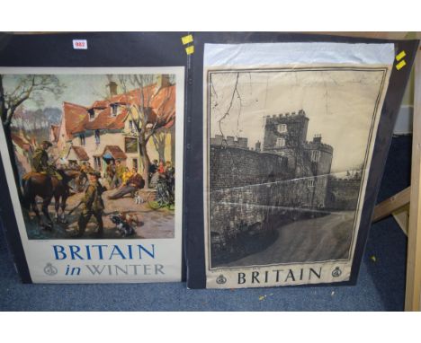 'Britain in Autumn' and 'Britain in Winter', two Travel Association posters, after Norman Wilkinson and Terence Cuneo respect