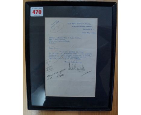 MALCOLM CAMPBELL, SIGNED LETTER: A single page T.L.S. from Malcolm Campbell to Shell Mex BP Limited, relating to the delivery